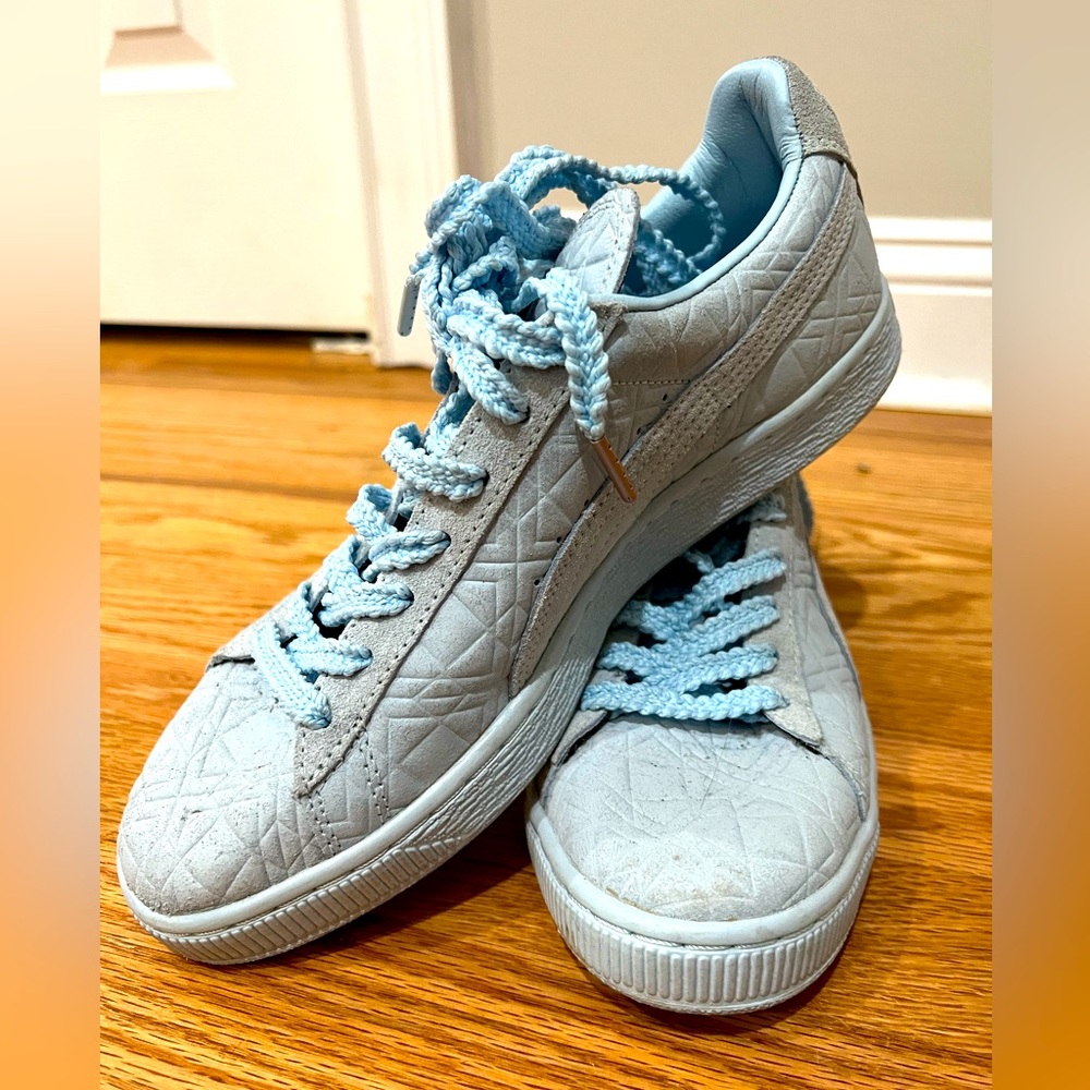 Puma Light Powder Blue Suede Sneakers. Woman’s Size 9.5 US